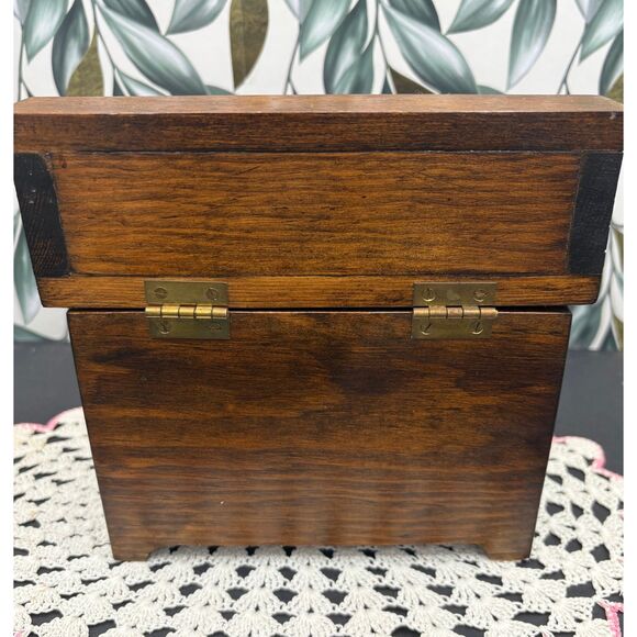 VTG Miniature Dry Sink Bar Wooden Box Lidded Trinket Recipe Box - Picture 2 of 10